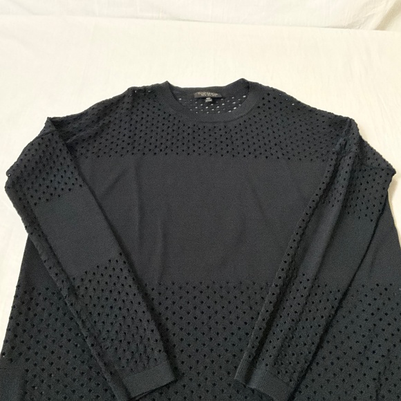 NWOT TOPSHOP Perforated Knit Jersey Sweater Top Size 4 Black - Picture 3 of 11